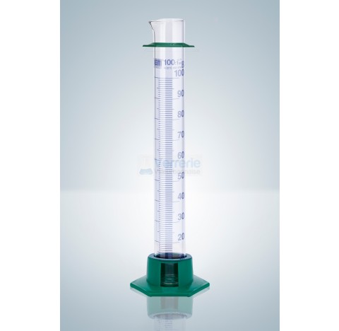 Eprouvette graduee 250 ml classe B en verre pied plastique graduation bleue DIN EN ISO 4788 vendu pa
