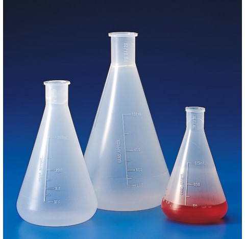 Fiole Erlenmeyer PP 500ml avec bouchon rode 24/29 graduation 50ml plastique Kartell