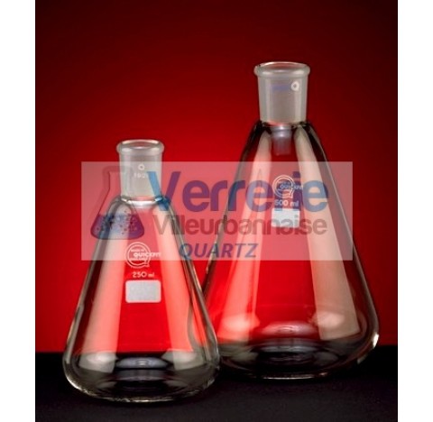 Erlenmeyer col rodee en quartz Volume : 25 ml rodage femelle : 19 / 26 haute temperature verre silic