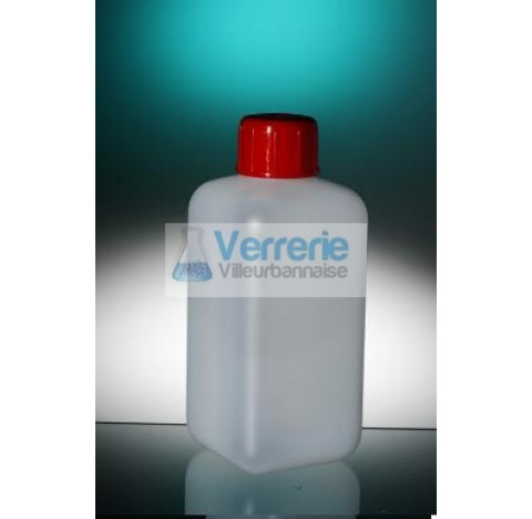 Flacon carre 250ml Polyethylene haute densité PEHD, forme cubique, dimensions du corps du flacon 55x