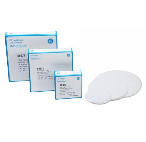 Papiers filtre quantitatifs grade 589/2 sans cendre diametre 50 mm, 100 filtres en coton,retention d