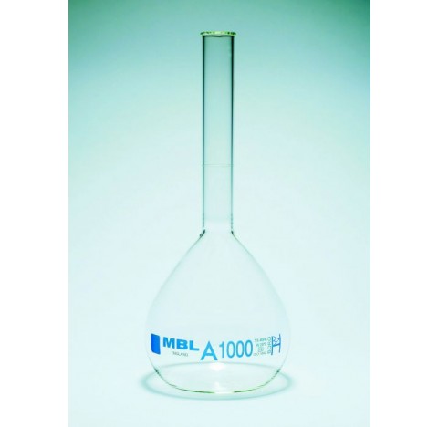 Fiole jaugee col lisse MBL classe A H mark et certificat 5000ml serigraphie bleue