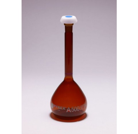 Fiole jaugee ambree, CN 29/32 bouchee PE, classe A, 2000ml, fournie avec certificat individuel de ca