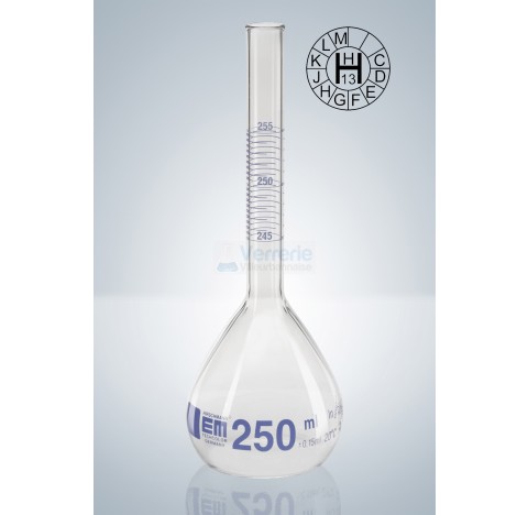 Fiole jaugee 30 ml graduee 28 - 32ml classe A en verre ,pour emballages finis graduation bleue marqu