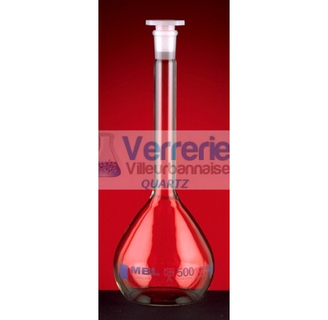 Fiole jaugee quartz capacite : 25ml rodage : 10 / 19 avec bouchon haute temperature verre silice inc