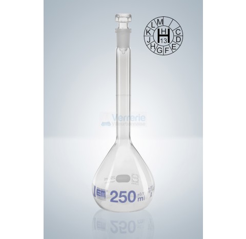 Fiole jaugee 10 ml rodee classe A en verre graduation bleue,marquage d'identification DIN EN ISO 104