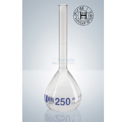 Fiole jaugee 5 ml classe A en verre , graduation bleue marquage d'identification DIN EN ISO 1042 ven