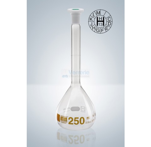 Fiole jaugee 45/40 10 litres rodee classe A en verre graduation brune,marquage d'identification DIN 