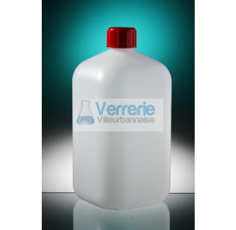 Flacon carre 1000ml, 1 litre Polyethylene haute densité PEHD, forme cubique, dimensions du corps du 