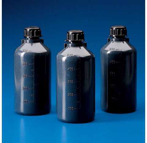 Flacon gradue col etroit PE a/caps.plomb.50ml diam ext 39 mm hauteur 76,5 mm diam int du col 18,5 mm