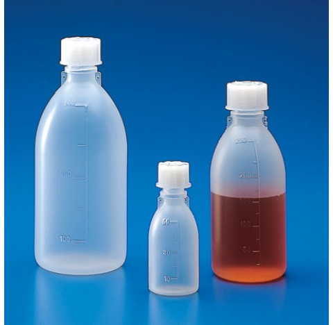 Flacon gradue PP c.etroit 1 litre DIN GL32 diam ext 95 mm hauteur 224 mm diam int du col 23 mm gradu
