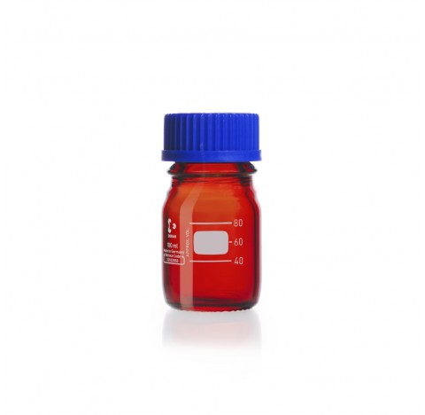 Flacon de laboratoire visse GL 45, brun, avec capuchon a vis et bague de deversement (PP), 100 ml  .