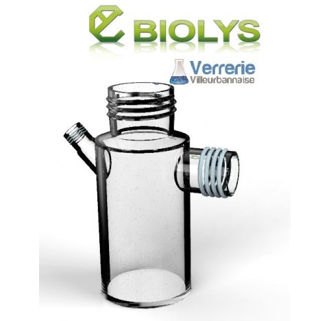 Flacon diametre 60 mm col central GL45 avec deux cols GL32 droit et un SVL15 inclinés en verre boros