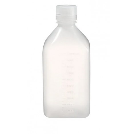 Flacon polypropylene Nalgène carré 1 litre col étroit 92x92 mm hauteur 218 mm,bouchon visse en polyp
