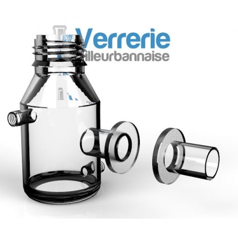 Flacon 250 ml GL45 avec rodage plat et 2 filetage GL14 en verre borosilicate