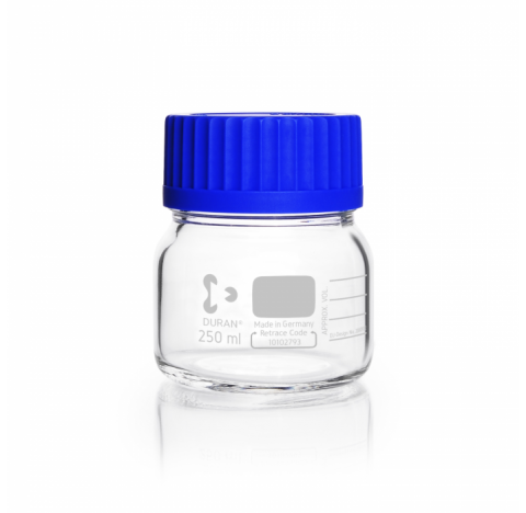 DURAN Flacon de laboratoire visse GLS 80 , col large, clair, avec capuchon a vis et bague de deverse