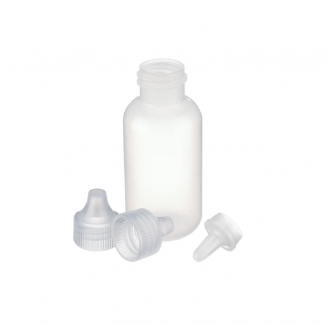 Flacon compte-gouttes, 60 ml, naturel, LDPE, fournis avec embout verseur et bouchon visse 20-410 en 