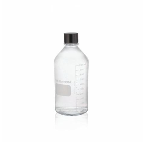 Flacon de milieu, 1000 ml, clair, gradue, avec bouchon plein 38-430 phenolique noir a joint caoutcho