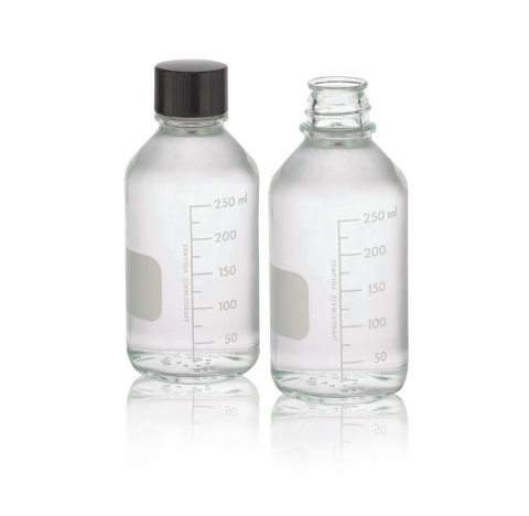 Flacon de milieu Lab 45TM a col large, 250 ml, gradue, avec bouchon visse de 45 mm en polypropylene 