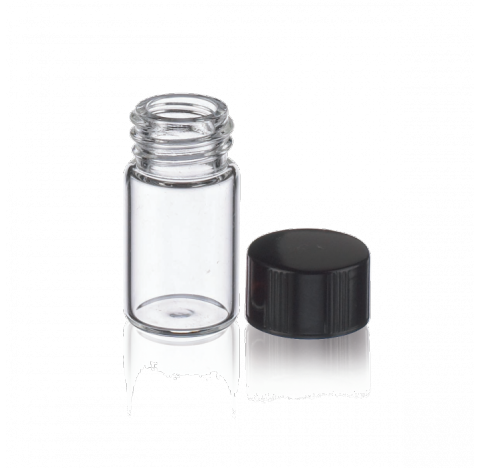 Shorty Vial 6 ml en verre clair borosilicate de Type I en boite Lab File, avec bouchon plein 15-425 