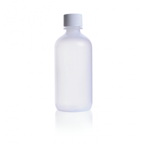 Flacon rond Boston 125 ml en LDPE naturel, col etroit, avec joint PE (Boite de 72)