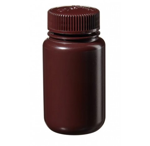 Flacons ambre 125 ml en HDPE Nalgene à col large diamètre 50 mm hauteur 99 mm, bouchon vissé en poly