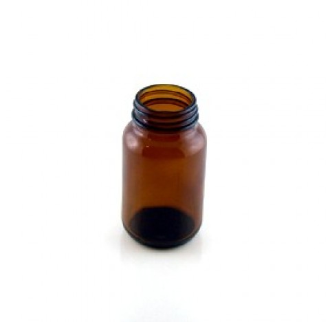 Flacon pharmaceutique 100 ml col large ouverture en verre jaune, poudrier en verre jaune sodocalciqu