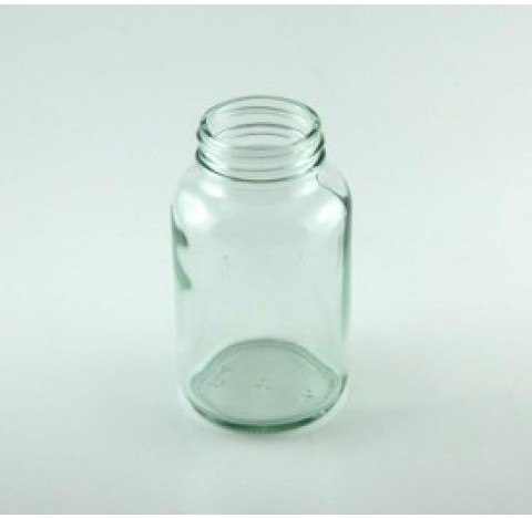 Flacon pharmaceutique 125 ml col large ouverture en verre, poudrier en verre sodocalcique bague 38/4