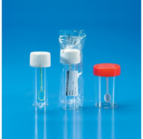 Flacon en polyethylene 30 ml avec bouchon à vis diametre 25 mm longueur 92 mm avec cuillère, carton 