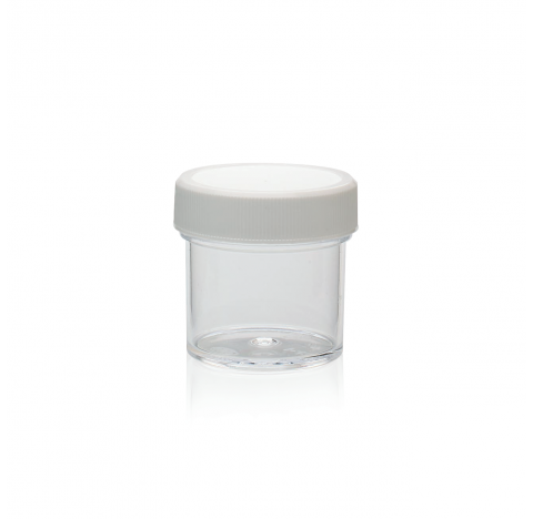 Contenant a col large en polystyrene avec bouchon visse 43-400 en polypropylene a joint mousse polye