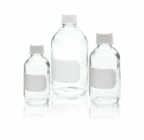 Flacon de reactif, 125 ml avec bouchon visse plein 33-430 en polypropylene a joint PTFE, 55 mm x 120