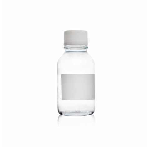 Flacon de reactif gaine plastique en verre borosilicate clair, 125 ml, avec bouchon visse 33-430 en 