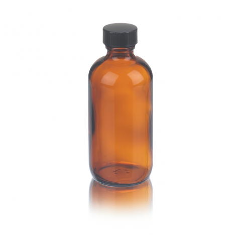 Flacon rond Boston, verre brun sodocalcique de Type III, contenance 1 oz avec bouchon visse 20-400 p