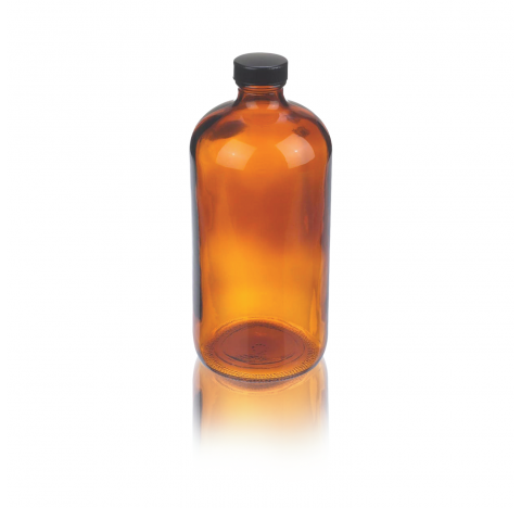 Flacon rond Boston, verre brun sodocalcique de Type III, contenance 2 oz avec bouchon visse 20-400 p