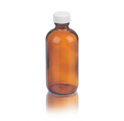 Flacon rond Boston, verre brun sodocalcique de Type III, contenance 1 oz avec bouchon visse 20-400 e