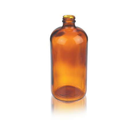 Flacon rond Boston, verre brun sodocalcique de Type III, contenance 32 oz sans bouchon visse 33-400 