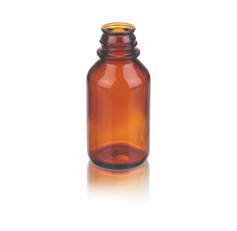 Flacon de milieu, 125 ml, verre borosilicate brun, non gradue, sans bouchon visse 33-430 (Boite de 4