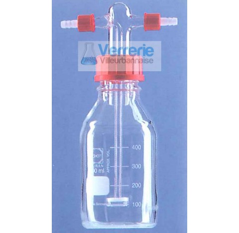 Flacon laveur de gaz 1000 ml diam 26 avec fritte porosité 4, olives en plastique fabrique dans nos a