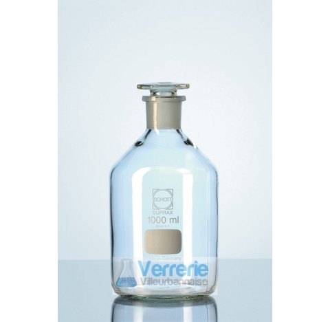 Flacon a col etroit en verre sodo-calcique, NS 14/15, clair, 100 ml avec bouchon en verre diametre 5