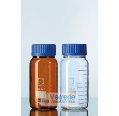 Flacon de laboratoire DURAN Protect a col large GLS80, brun, sans capuchon a vis ni bague de deverse