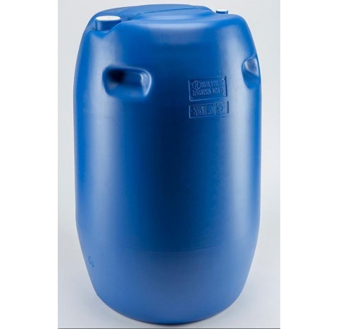 fut OP en PEHD bleu 220 litres, cylindrique, ouverture partielle, colisage de 15 futs. HOM. UN Y.1.9