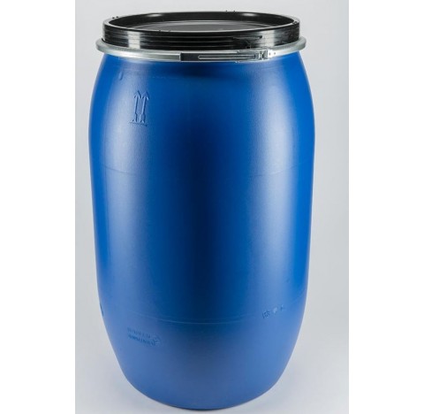 fut OT en PEHD bleu 30 litres, cylindrique, ouverture totale, colisage de 10 futs. HOM. Y.180.S, hom