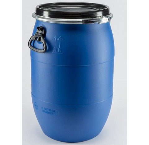 fut OT en PEHD bleu 30 litres, cylindrique, ouverture totale, colisage de 75 futs. HOM. Y.155.S, hom