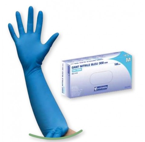 Gant d'examen en nitrile resistant taille Medium (M, 7/8) longueur de manche 400mm, dedie aux milieu