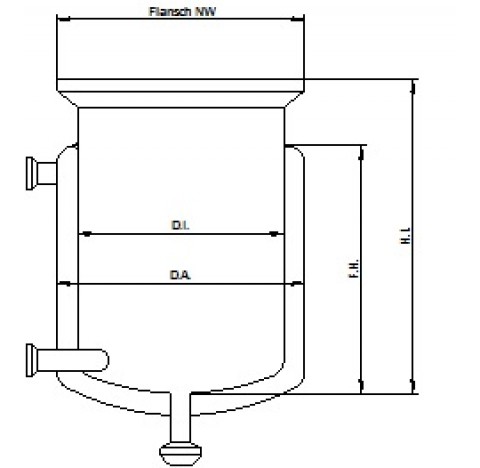 Reacteur thermostate fond rond avec entree et sortie d'eau bride DN15 sortie rodage spherique S40 vo