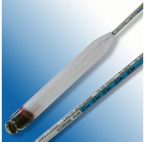 Lactodensimetre type Gerber echelle negative en verre amplitude 1,020-1,040 g/ml avec thermometre 0+