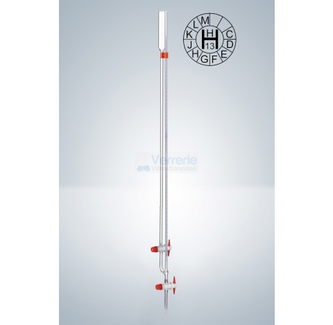 Micro burette BANG 5ml subdivision : 0,02 ml classe AS 2 robinets droits cle PTFE graduation bleue D