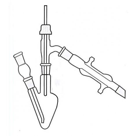 Ensemble micro distillation 5 ml compose de : un ballon forme poire 25 ml bicol rodage 14/23 , une t