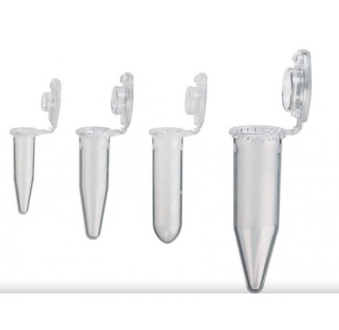 Microtubes a centrifuger, volume 2 ml, incolore, avec couvercle charniere, graduee, fond onique, non