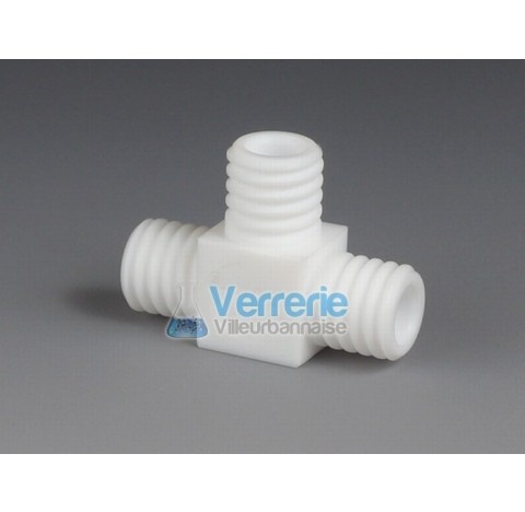 Raccord en T 3 pas de vis male GL14 Diamde passage 6,5 mm PTFE Temp. Max. de -200 a +250 degre